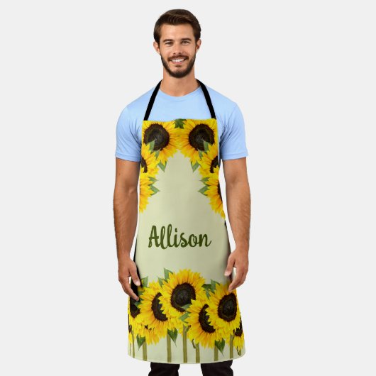カントリーパーソナライズされたヒマワリ エプロン (着用した状態)