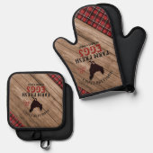 カントリーパーソナライズされたファームハウススタイル 鍋つかみ&鍋敷きセット (正面/裏面)