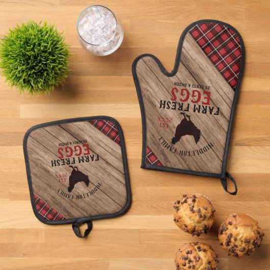 カントリーパーソナライズされたファームハウススタイル 鍋つかみ&鍋敷きセット (トップダウン)