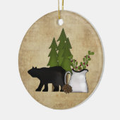 カントリーパーソナライズされた素朴マウンテンベア セラミックオーナメント (左)