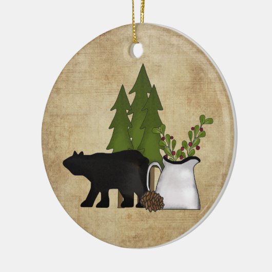 カントリーパーソナライズされた素朴マウンテンベア セラミックオーナメント (左)