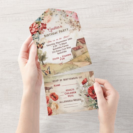 カントリーパーティーのご招待 オールインワン招待状 (貼ってはがせる)