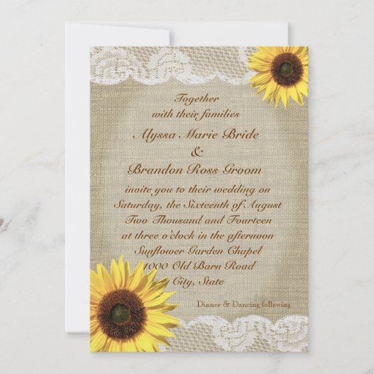 カントリーヒマワリとレース 招待状 (正面)