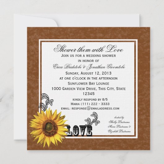 カントリーヒマワリブラウンブライダルシャワー 招待状 (裏面)
