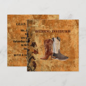 カントリービッグカウボーイブーツ ウェスタン結婚式招待状 招待状 (正面/裏面)