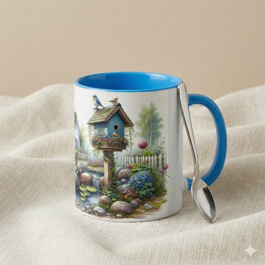 カントリービルバードハウスガーデン水彩画 マグカップ
