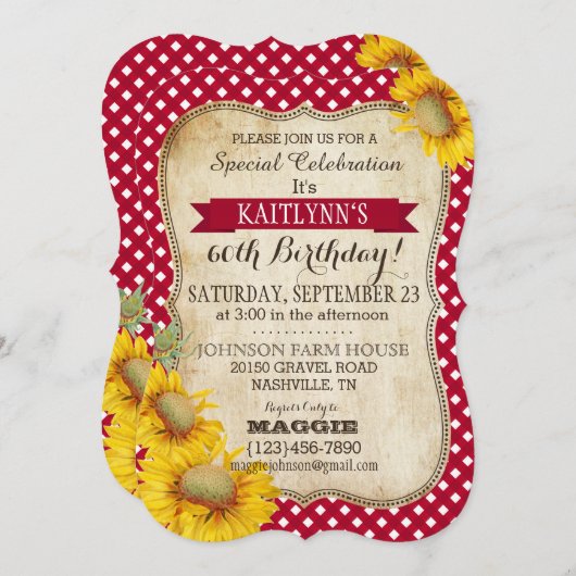 カントリーピクニックウィズサンフラワーズ誕生日招待状 招待状 (正面/裏面)