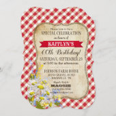 カントリーピクニックウィズデイジーブーケ誕生日招待状 招待状 (正面/裏面)