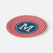 カントリーピクニックレッドギンガムパーソナライズモノグラム ペーパープレート (アングル)