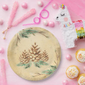 カントリーピネコーネヴィンテージエレガントグリーンリーホリデイ ペーパープレート (パーティー)