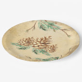 カントリーピネコーネヴィンテージエレガントグリーンリーホリデイ ペーパープレート (アングル)