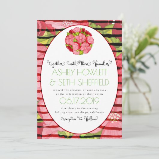 カントリーピンクとレッドウォーターのカラーフローラ 招待状 (スタンド正面)