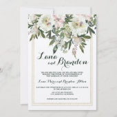 カントリーピンクのクリームクラシックスクリプト結婚フローラ 招待状 (正面)