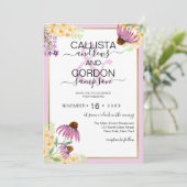 カントリーピンクパープルイエローワイルドフラワー結婚ズ 招待状 (スタンド正面)