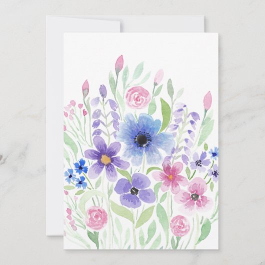 カントリーピンクパープルフローラ水彩誕生日 招待状 (裏面)