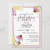 カントリーピンク紫色の黄色い野生の花卒業 招待状 (正面)