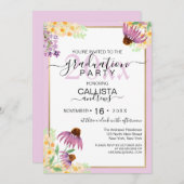 カントリーピンク紫色の黄色い野生の花卒業 招待状 (正面/裏面)