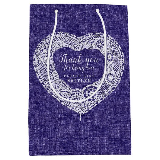 カントリーファブリック及びレース効果結婚式の引き出物バッグ ミディアムペーパーバッグ (正面)