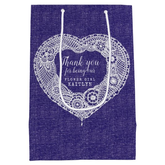 カントリーファブリック及びレース効果結婚式の引き出物バッグ ミディアムペーパーバッグ (裏面)