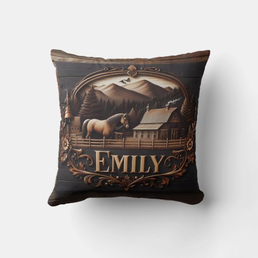 カントリーファームでのエミリーの木彫り看板 クッション (裏面)