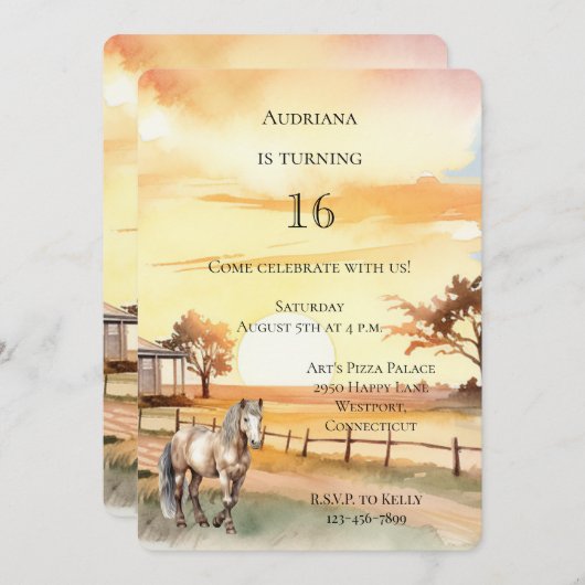 カントリーファームサンセットホース誕生日 招待状 (正面/裏面)