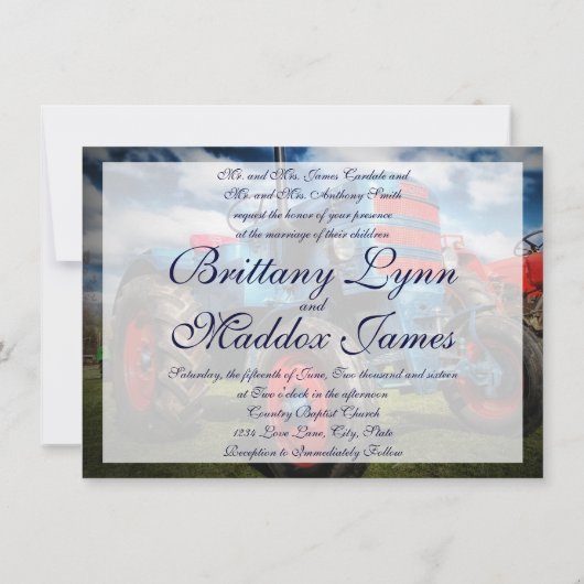 カントリーファームトラクターブルー結婚式招待状 招待状 (裏面)