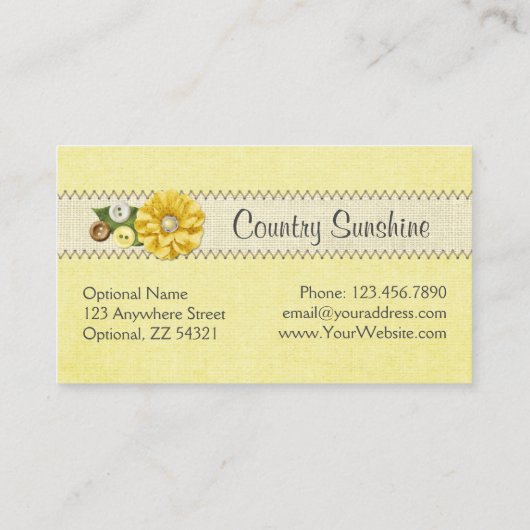 カントリーファームハウスイエロー裁縫ボタン&フラワー 名刺 (裏面)