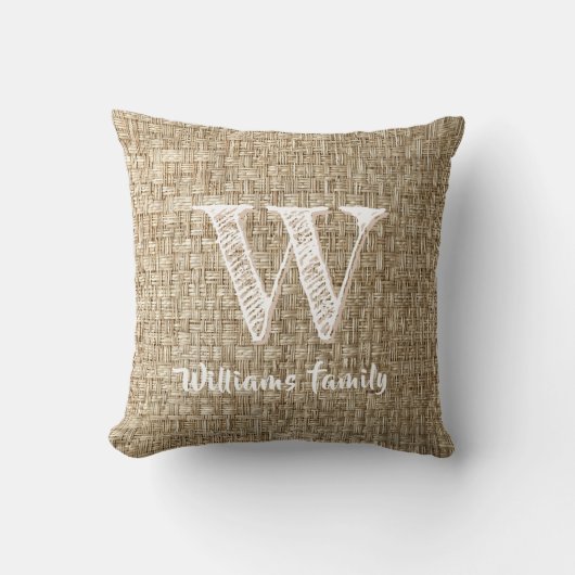 カントリーファームハウスウィーブパターンプリントモノグラム クッション (正面)