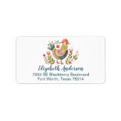 カントリーファームハウスウォーターカラーチキンフォークアート ラベル (正面)