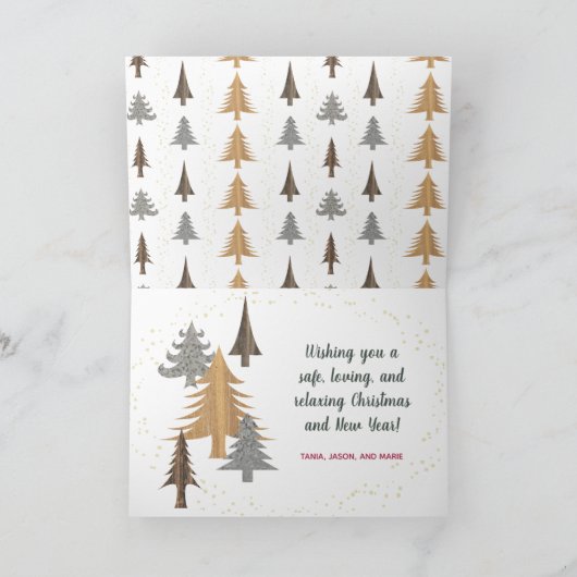 カントリーファームハウスパインツリーフォトフォールデッドホリデー シーズンカード (内部)