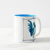 カントリーファームハウスフランスのルースターブルーティール(緑がかった色)ピンク ツートーンマグカップ (正面右)