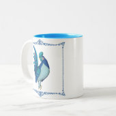 カントリーファームハウスフランスのルースターブルーティール(緑がかった色)ピンク ツートーンマグカップ (正面左)