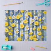 カントリーファームハウスブルー、ホワイト、および黄色の花 薄葉紙 (クラフト)