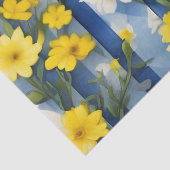 カントリーファームハウスブルー、ホワイト、および黄色の花 薄葉紙 (詳細)
