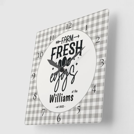 カントリーファームハウスプレイドファームフレッシュエッグス スクエア壁時計 (傾斜)