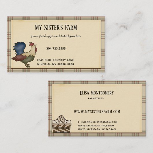 カントリーファームハウスロースタープレイド素朴 名刺 (正面/裏面)