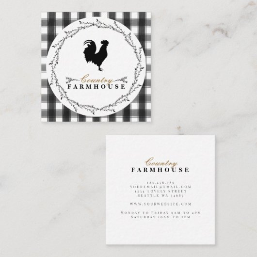 カントリーファームハウス素朴リースプレイドチェック スクエア名刺 (正面/裏面)
