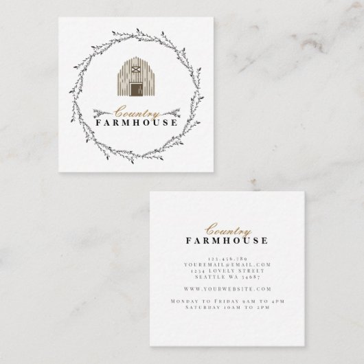カントリーファームハウス素朴リース スクエア名刺 (正面/裏面)