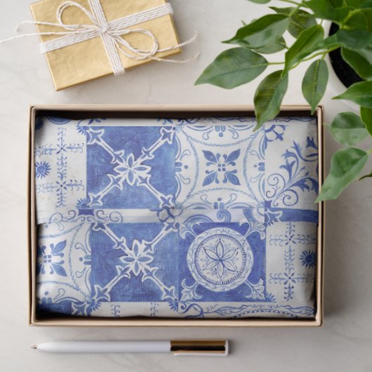 カントリーファームハフランスのウスブルーホワイトタイルデクページ 薄葉紙 (ギフト)