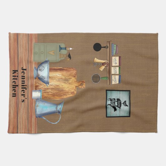 カントリーファームハ素朴ウスキッチンパーソナライズされた キッチンタオル (横)