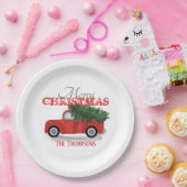 カントリーファームレッドトラックカスタムホリデークリスマス ペーパープレート (パーティー)