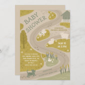 カントリーファーム動物田舎の素朴な赤ちゃんシャワー 招待状 (正面/裏面)