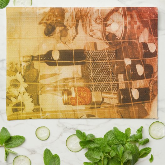 カントリーフェアの部分的な色のヴィンテージ キッチンタオル (折り畳み)