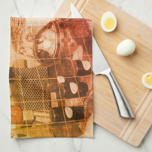 カントリーフェアの部分的な色のヴィンテージ キッチンタオル (四つ折り)