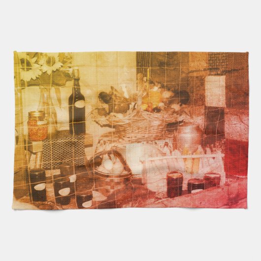 カントリーフェアの部分的な色のヴィンテージ キッチンタオル (横)