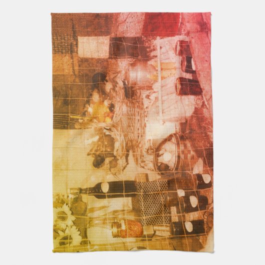 カントリーフェアの部分的な色のヴィンテージ キッチンタオル (縦)