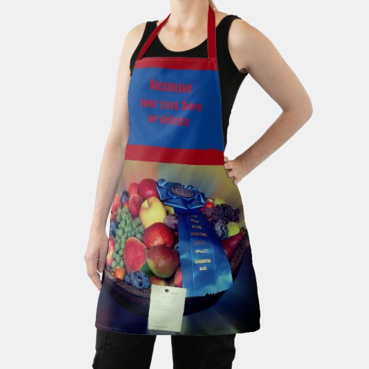 カントリーフェア青いリボンパーソナライズされた果実 エプロン (インサイチュ)