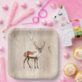 カントリーフェイクウッドディアー誕生日 ペーパープレート (パーティー)