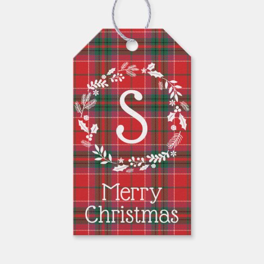 カントリーフェスティバルレッドグリーンプライド葉モノグラム ギフトタグ (正面)