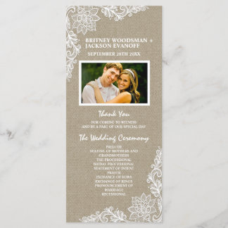 カントリーフォトバーラップとレースの結婚式 プログラム